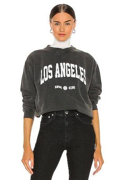 Anine Bing Sweaters - Anine Bing Ramona University Sweatshirt in Washed Black